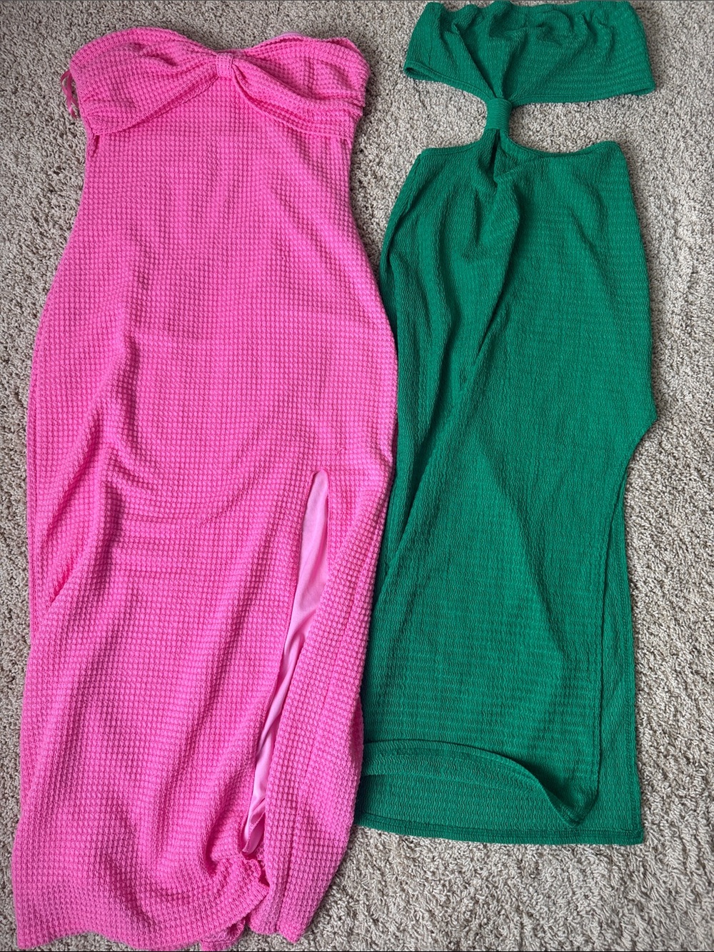 SHEIN Hot Pink Strapless Textured Maxi Dress with Side Slit